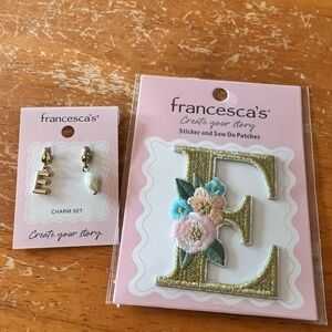 Francesca's Collections Gold 'E' Patch with Pink & Blue Floral Charm Set